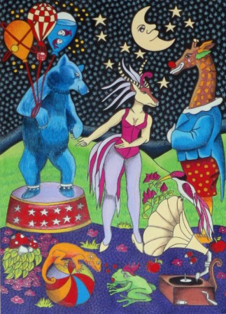 Au cirque - 21x30 cm / 35x45 avec cadre - gouache